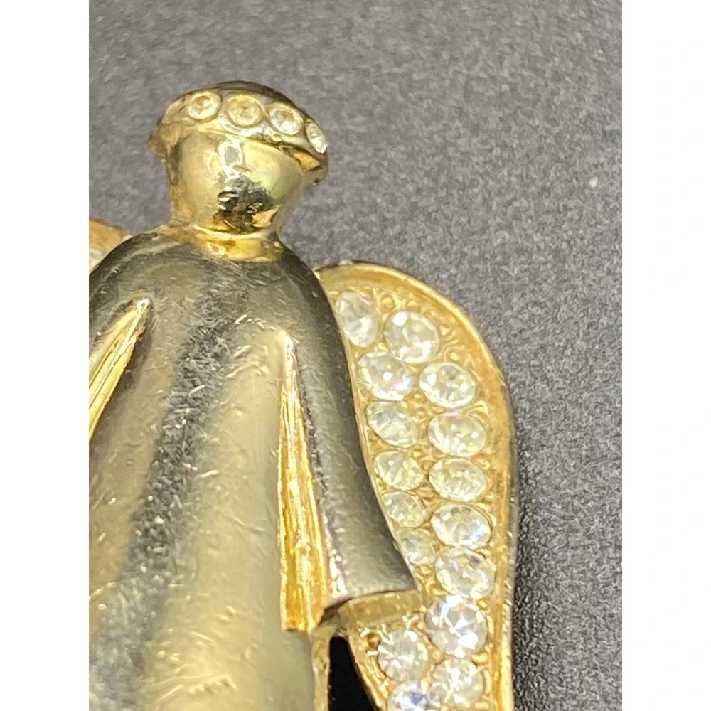 Vintage Monet Angel Brooch‎ Rhinestone Wings Gold Tone